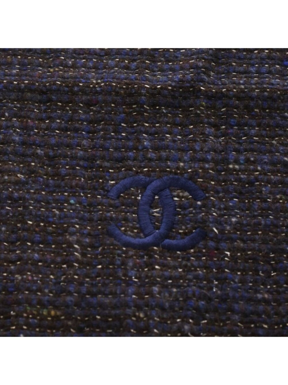 Chanel Cashmere Blend Tweed CC Logo Scarf Charcoal Gray Navy - Picture 3 of 6